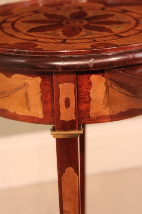 A BEAUTIFUL INLAID VICTORIAN ROUND TOP KETTLE STAND - ADDITIONAL PHOTO 4
