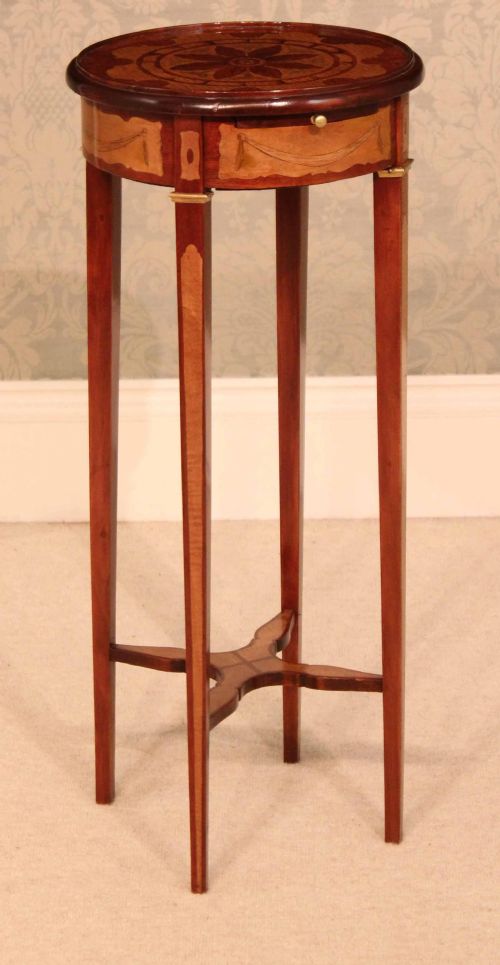 A BEAUTIFUL INLAID VICTORIAN ROUND TOP KETTLE STAND - ADDITIONAL PHOTO 5