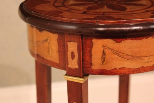 A BEAUTIFUL INLAID VICTORIAN ROUND TOP KETTLE STAND - ADDITIONAL PHOTO 6