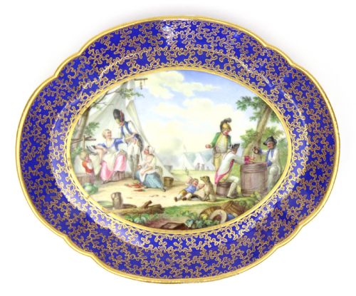 a 19th century sevres style porcelain plaque of a military encampment - CATEGORY: ANTIQUE PLATES - DATED 19TH CENTURY