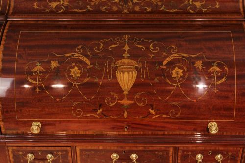 A BEAUTIFUL LATE VICTORIAN INLAID MAHOGANY CYLINDER DESK - ADDITIONAL PHOTO 2