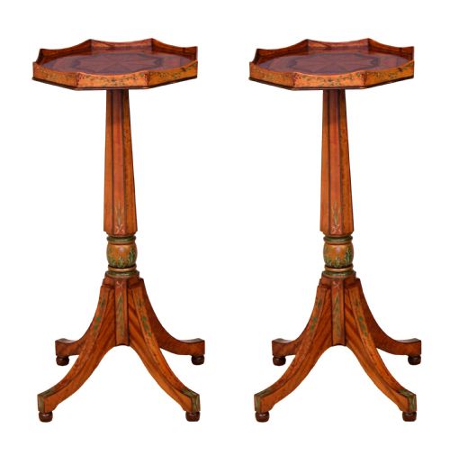 a quality pair of edwardian inlaid and painted satinwood side tables - CATEGORY: ANTIQUE TABLES - DATED EDWARDIAN