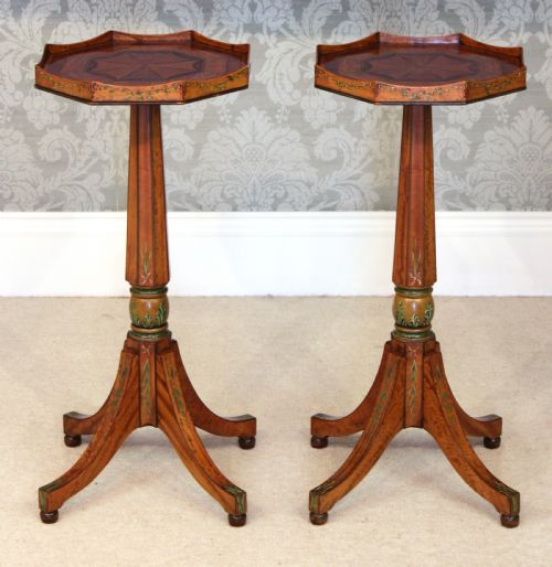 A QUALITY PAIR OF EDWARDIAN INLAID AND PAINTED SATINWOOD SIDE TABLES - ADDITIONAL PHOTO 1