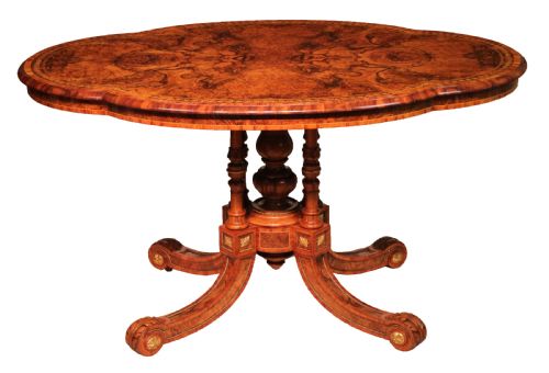 the gillows victorian burrwalnut kingwood mounted centre table - CATEGORY: ANTIQUE TABLES - DATED VICTORIAN