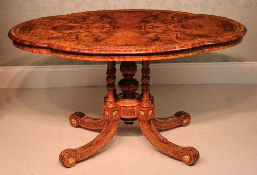 THE GILLOWS VICTORIAN BURRWALNUT KINGWOOD MOUNTED CENTRE TABLE - ADDITIONAL PHOTO 1