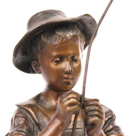 ADOLPHE JEAN LAVERGNE 18521901 BRONZE SCULPTURE OF YOUNG ANGLER - ADDITIONAL PHOTO 3