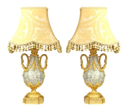a fine pair of french ormolu marble table lamps - CATEGORY: ANTIQUE LIGHTING - DATED VICTORIAN