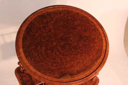 A FINE VICTORIAN BURR WALNUT INLAID REVOLVING LIBRARY TABLE - ADDITIONAL PHOTO 5