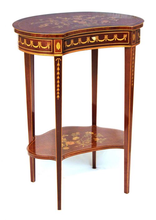 an edwards and roberts inlaid victorian mahogany kidney side table - CATEGORY: ANTIQUE TABLES - DATED VICTORIAN