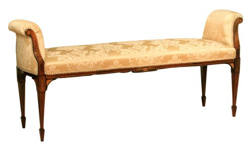 a superb edwardian mahogany inlaid upholstered window seat - CATEGORY: ANTIQUE FURNITURE - DATED EDWARDIAN