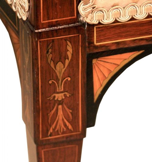A SUPERB EDWARDIAN MAHOGANY INLAID UPHOLSTERED WINDOW SEAT - ADDITIONAL PHOTO 2