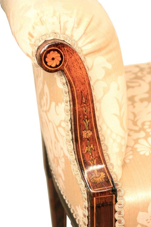 A SUPERB EDWARDIAN MAHOGANY INLAID UPHOLSTERED WINDOW SEAT - ADDITIONAL PHOTO 3