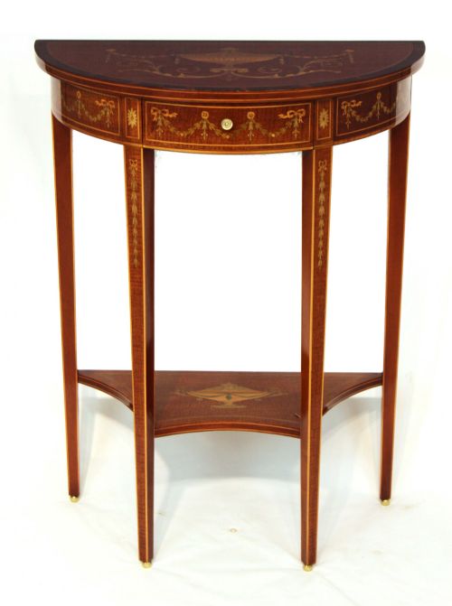 an edwards roberts quality victorian mahogany inlaid demi lune table - CATEGORY: ANTIQUE TABLES - DATED VICTORIAN