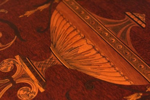 AN EDWARDS ROBERTS QUALITY VICTORIAN MAHOGANY INLAID DEMI LUNE TABLE - ADDITIONAL PHOTO 2