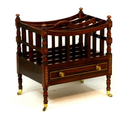 a fine edwardian brass inlaid rosewood canterbury - CATEGORY: ANTIQUE FURNITURE - DATED EDWARDIAN