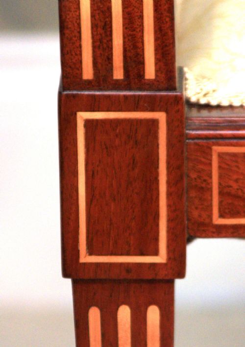 A FINE CARVED LATE VICTORIAN MAHOGANY INLAID UPHOLSTERED SETTEE - ADDITIONAL PHOTO 1