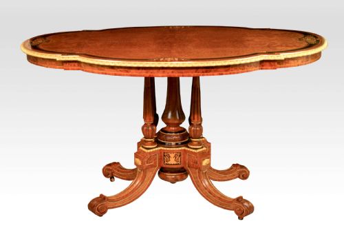 a gillows victorian burrwalnut and amboyna mounted centre table - CATEGORY: ANTIQUE TABLES - DATED VICTORIAN