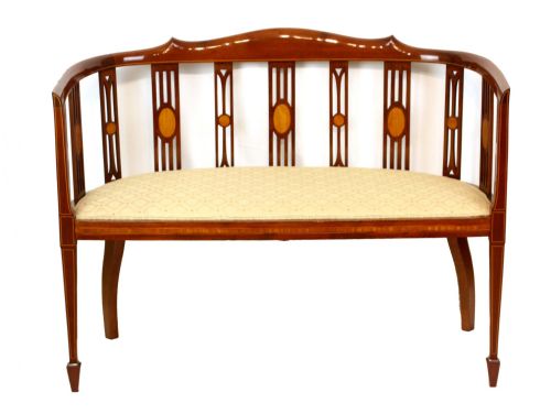 a fine late victorian mahogany inlaid upholstered settee - CATEGORY: ANTIQUE SOFAS - DATED VICTORIAN