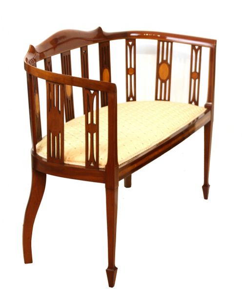 A FINE LATE VICTORIAN MAHOGANY INLAID UPHOLSTERED SETTEE - ADDITIONAL PHOTO 2