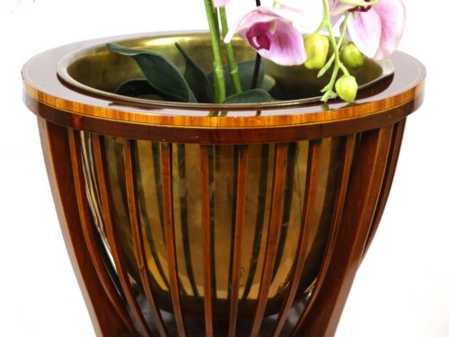 A FINE EDWARDIAN MAHOGANY INLAID JARDINIRE - ADDITIONAL PHOTO 2
