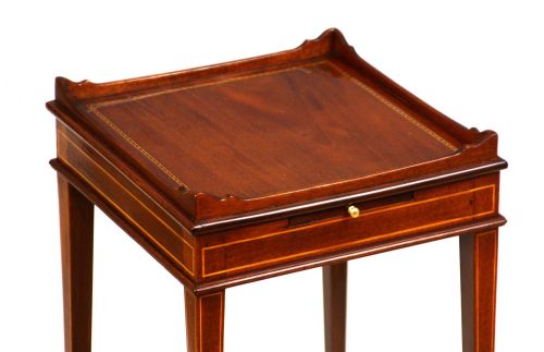 A BEAUTIFULLY INLAID MAHOGANY VICTORIAN SQUARE KETTLE STAND - ADDITIONAL PHOTO 1