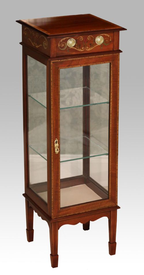a quality edwardian mahogany inlaid center display cabinet - CATEGORY: ANTIQUE CABINETS - DATED EDWARDIAN