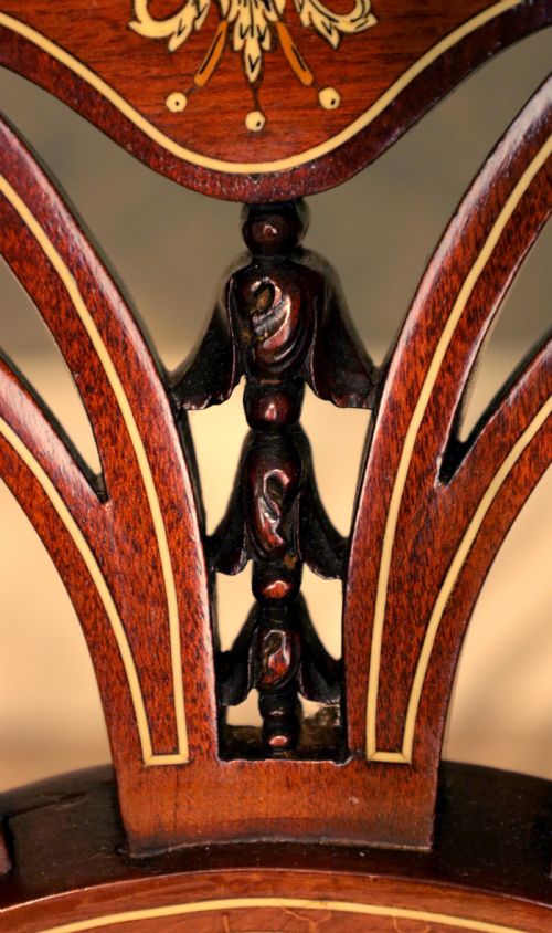 A QUALITY PAIR OF LATE VICTORIAN MAHOGANY INLAID ARM CHAIRS - ADDITIONAL PHOTO 6