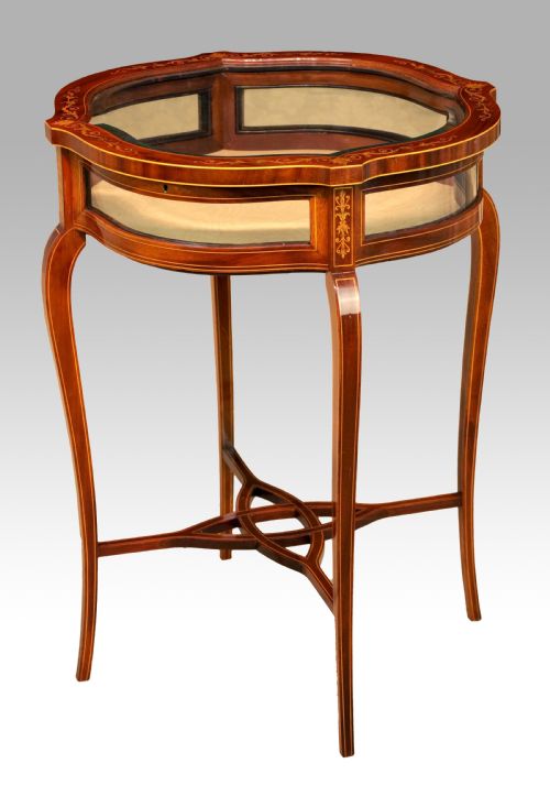 a fine quality late victorian mahogany inlaid shaped bijout - CATEGORY: ANTIQUE TABLES - DATED VICTORIAN
