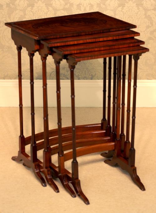 a quality late victorian mahogany inlaid quarteto tables - CATEGORY: ANTIQUE TABLES - DATED VICTORIAN