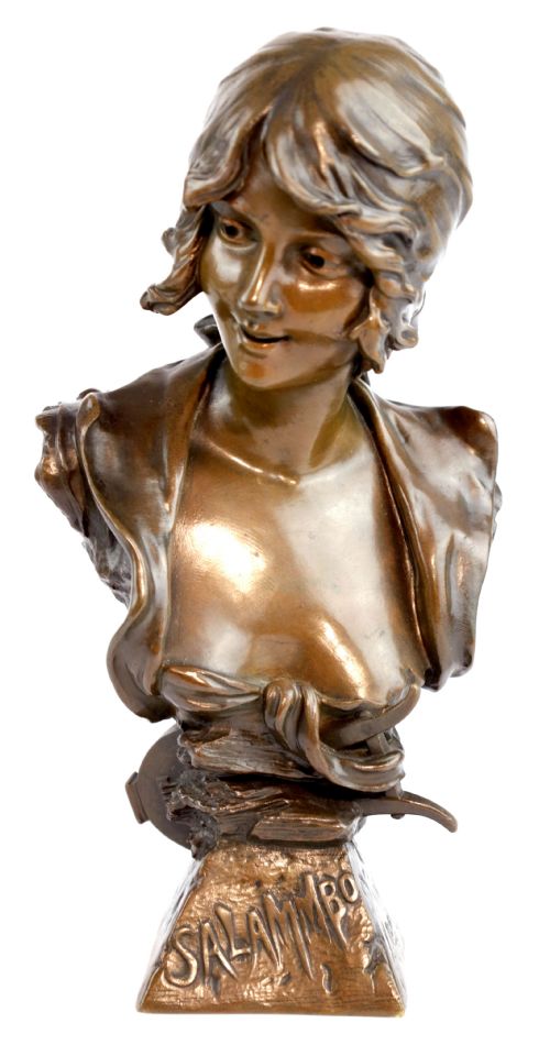 an art nouveau bronze bust titled 'salammbo' signed n telriv - CATEGORY: ANTIQUE SCULPTURES - DATED 1900