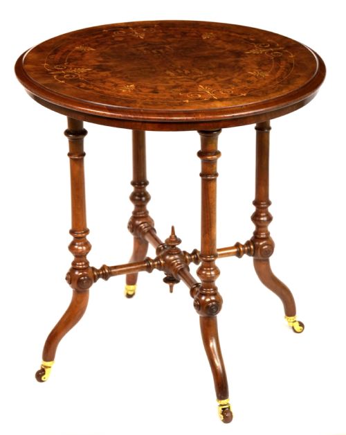 a fine quality victorian burrwalnut inlaid round table - CATEGORY: ANTIQUE TABLES - DATED VICTORIAN