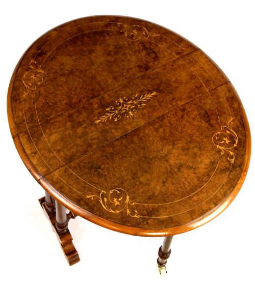 A FINE QUALITY VICTORIAN BURR WALNUT INLAID BABY SUTHERLAND TABLE - ADDITIONAL PHOTO 4