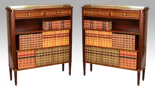 an exhibition quality pair of mahogany inlaid standing bookcases - CATEGORY: ANTIQUE BOOKCASES - DATED VICTORIAN