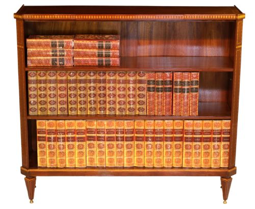 a victorian fine quality mahogany inlaid standing open bookcase - CATEGORY: ANTIQUE BOOKCASES - DATED VICTORIAN