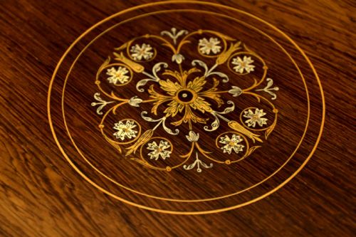 A FINE LATE VICTORIAN INLAID ROSEWOOD REVOLVING LIBRARY TABLE - ADDITIONAL PHOTO 2