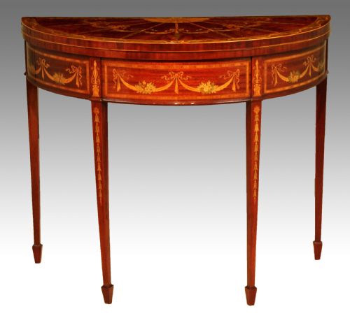 a quality late victorian mahogany inlaid demilune card table - CATEGORY: ANTIQUE TABLES - DATED VICTORIAN