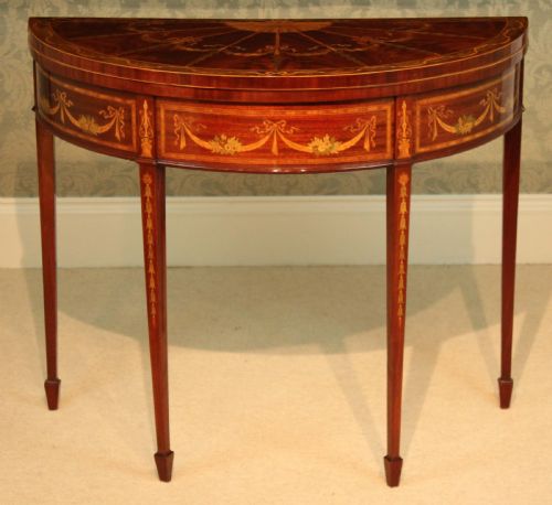A QUALITY LATE VICTORIAN MAHOGANY INLAID DEMILUNE CARD TABLE - ADDITIONAL PHOTO 7