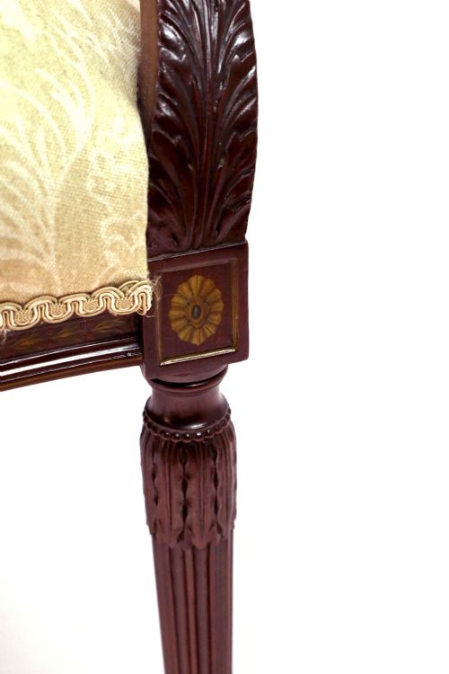 A EXCELLENT QUALITY SHERATON REVIVAL PAINTED AND CARVED UPHOLSTERED MAHOGANY ARMCHAIR - ADDITIONAL PHOTO 3