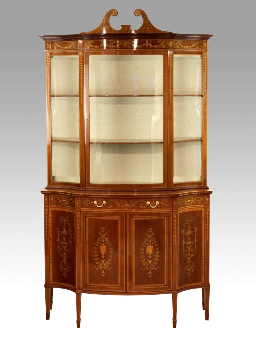 a fine late 19th century edwards roberts serpentine display cabinet - CATEGORY: ANTIQUE CABINETS - DATED VICTORIAN