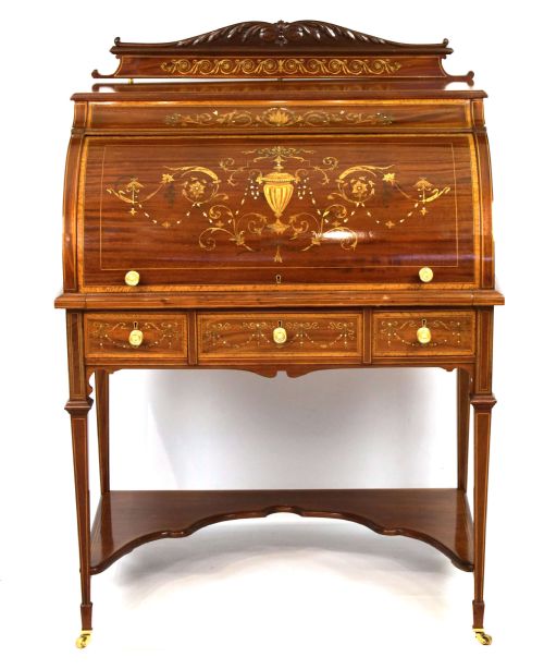 a beautiful late victorian mahogany cylinder desk - CATEGORY: ANTIQUE DESKS - DATED VICTORIAN