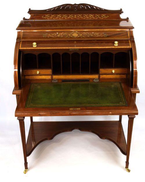 A BEAUTIFUL LATE VICTORIAN MAHOGANY CYLINDER DESK - ADDITIONAL PHOTO 5