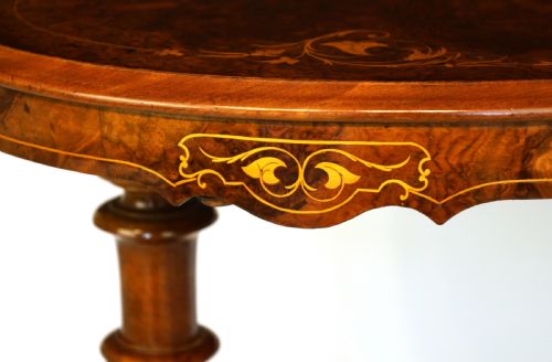 THE QUALITY VICTORIAN BURRWALNUT INLAID STRETCHER TABLE - ADDITIONAL PHOTO 1
