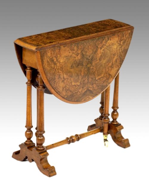 a fine quality victorian burr walnut inlaid baby sutherland table - CATEGORY: ANTIQUE TABLES - DATED VICTORIAN