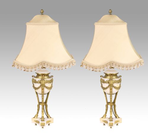 a fine pair of french ormolu marble table lamps - CATEGORY: ANTIQUE LIGHTING - DATED 19TH CENTURY
