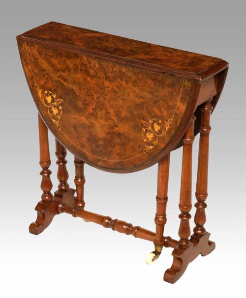 a fine quality victorian burr walnut inlaid baby sutherland table - CATEGORY: ANTIQUE TABLES - DATED VICTORIAN