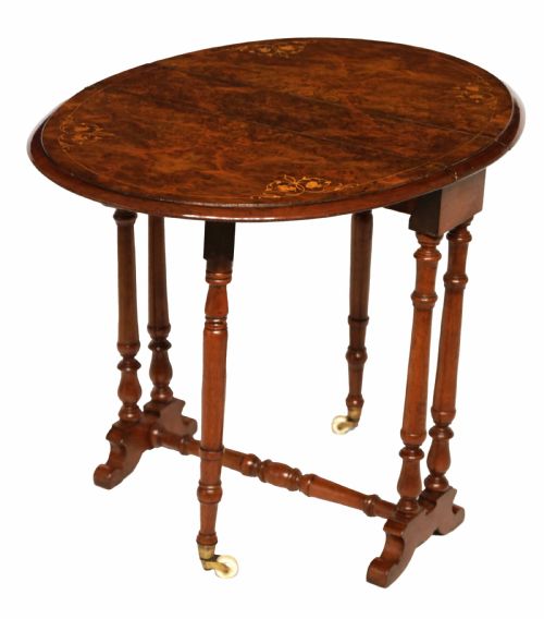 A FINE QUALITY VICTORIAN BURR WALNUT INLAID BABY SUTHERLAND TABLE - ADDITIONAL PHOTO 2