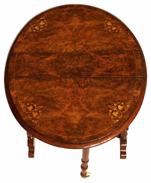 A FINE QUALITY VICTORIAN BURR WALNUT INLAID BABY SUTHERLAND TABLE - ADDITIONAL PHOTO 4
