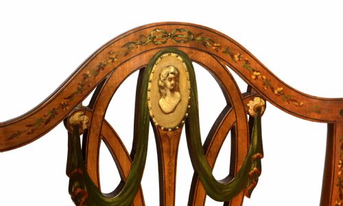 A FINE PAIR OF VICTORIAN INLAID SATINWOOD SHIELD BACK ARMCHAIRS - ADDITIONAL PHOTO 1