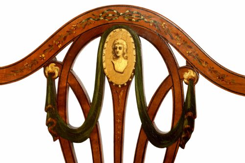 A FINE PAIR OF VICTORIAN INLAID SATINWOOD SHIELD BACK ARMCHAIRS - ADDITIONAL PHOTO 5