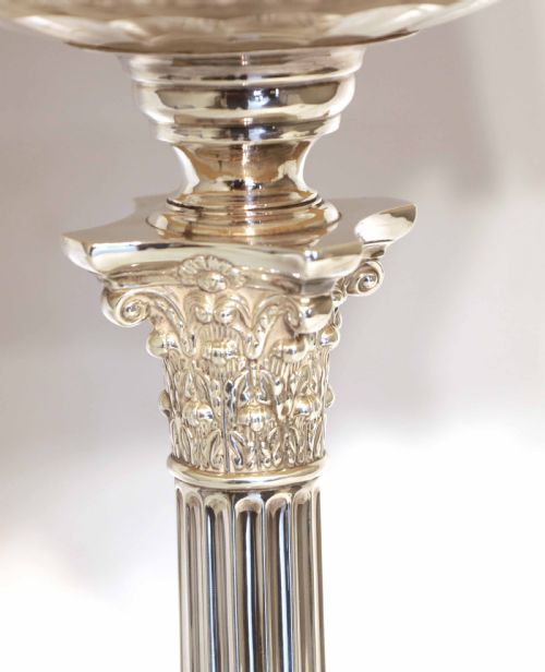 AN EARLY VICTORIAN SOLID SILVER ELECTRIFIED OIL TABLE LAMP - ADDITIONAL PHOTO 2
